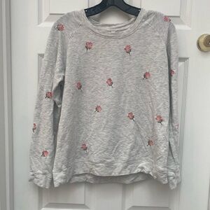 Tahari Light Gray Top with Pink Floral Design - Medium